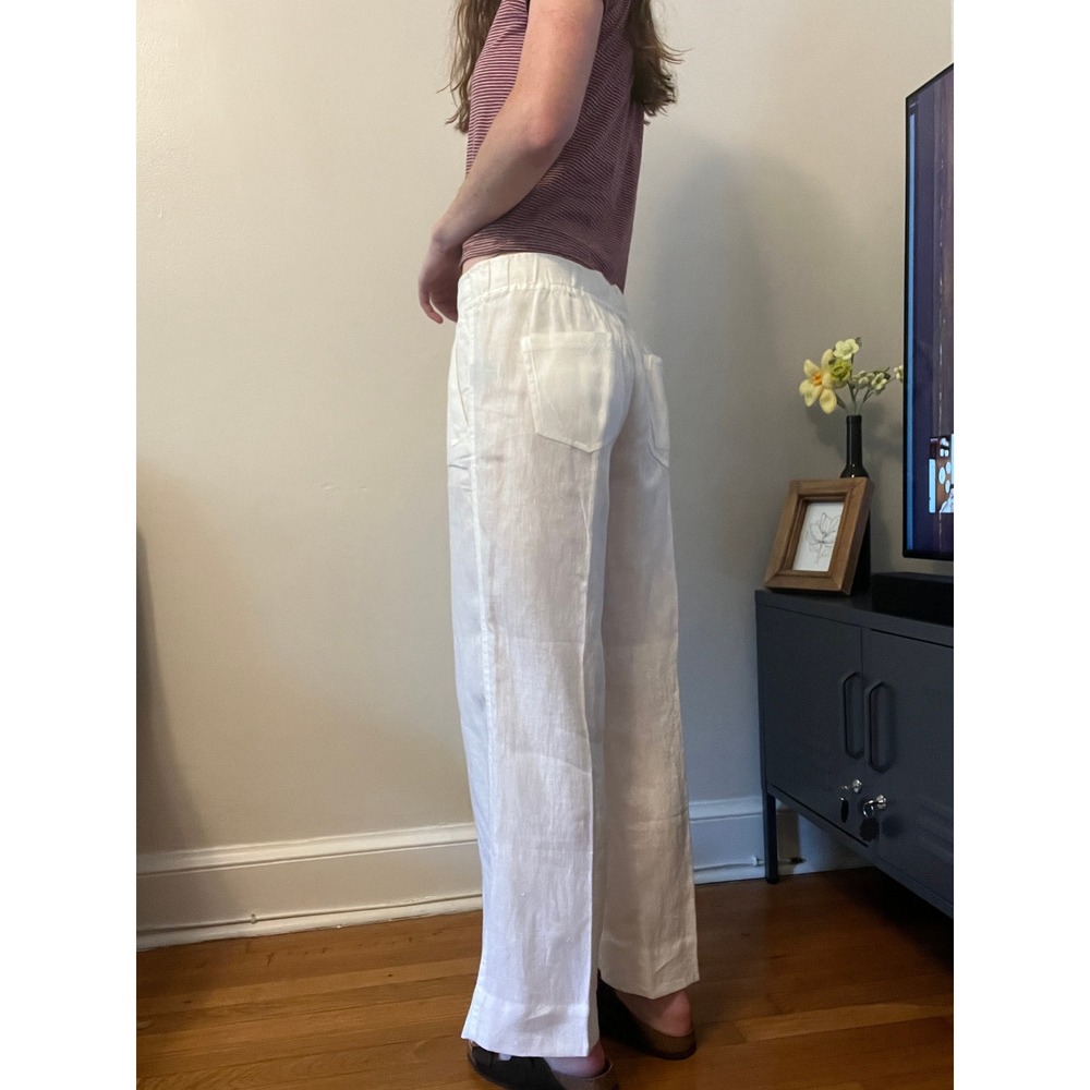 Lauren Ralph Lauren Linen White Pants Women 4 Wide Leg Drawstring Beach Vacation - Picture 2 of 10